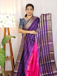 Semi Mysore Silk Saree - Pink with Purple