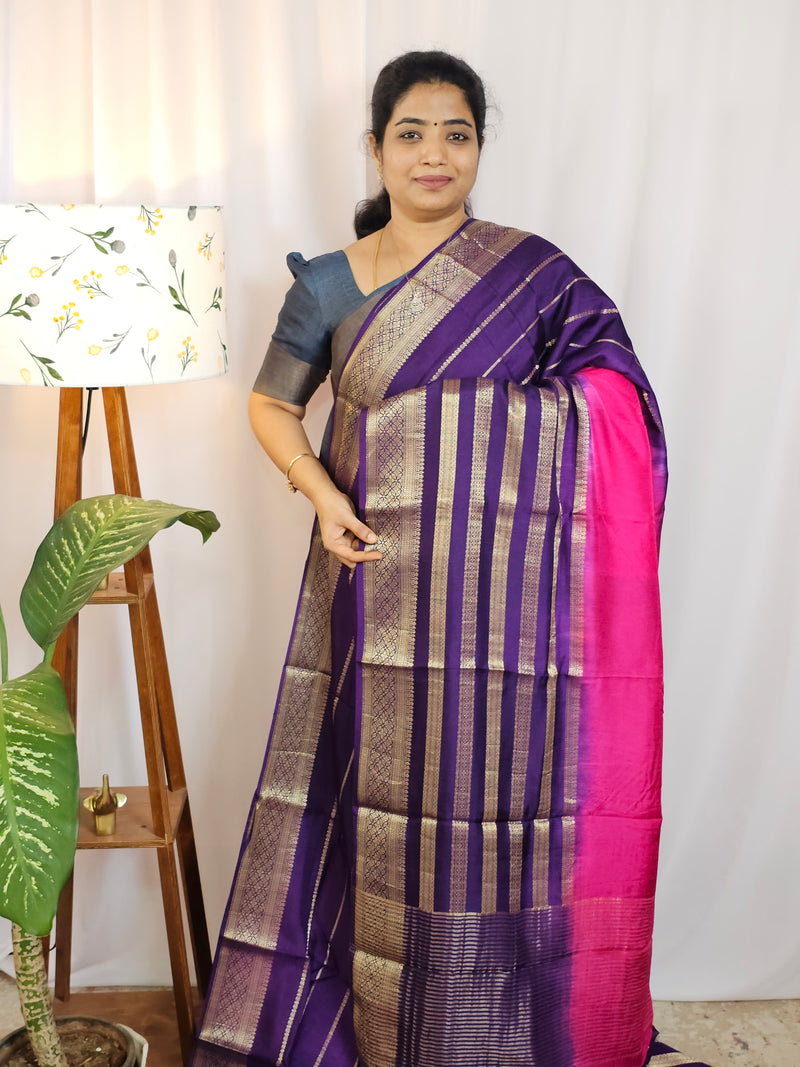 Semi Mysore Silk Saree - Pink with Purple