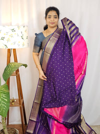 Semi Mysore Silk Saree - Pink with Purple