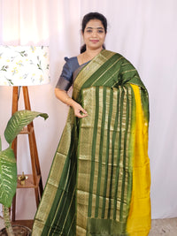 Semi Mysore Silk Saree - Yellow with Green