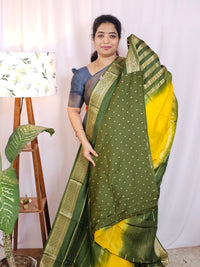 Semi Mysore Silk Saree - Yellow with Green