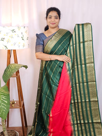 Semi Mysore Silk Saree - Red with Green