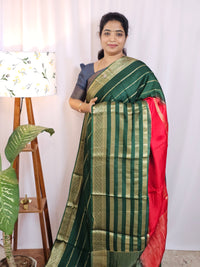 Semi Mysore Silk Saree - Red with Green