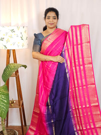 Semi Mysore Silk Saree - Purple with Pink