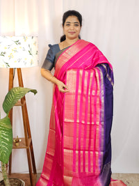 Semi Mysore Silk Saree - Purple with Pink