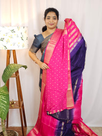 Semi Mysore Silk Saree - Purple with Pink