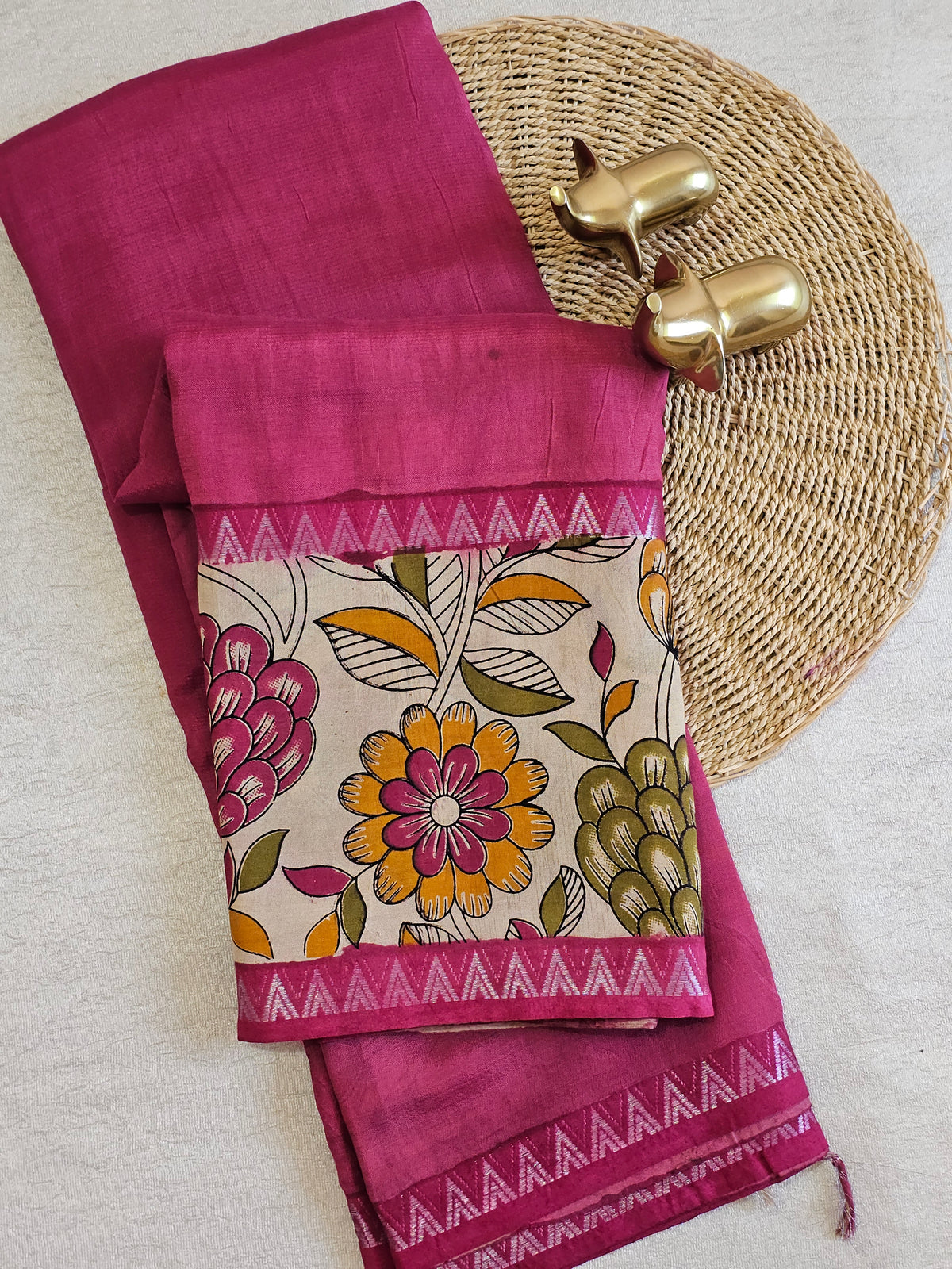 Chennuri Silk With Gap Border Kalamkari Sarees - Pink