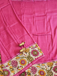 Chennuri Silk With Gap Border Kalamkari Sarees - Pink