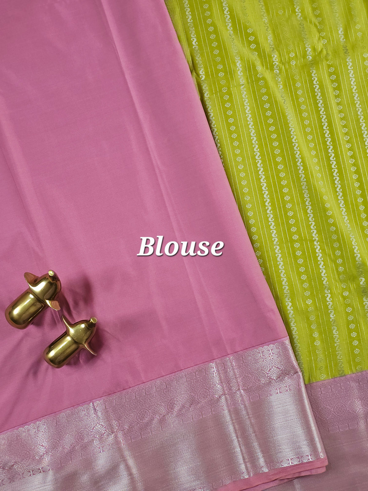 Semi Kanjivaram Soft Silk Borcade Saree - Lime Green with Pink