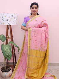 Handwoven Mangalagiri Pattu Saree with Digital Prints  - Pink with Mustrad Yellow