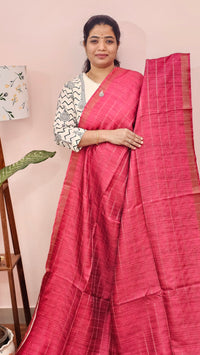 Soft Semi Tussar Checks Weaving with Kalamkari - Pink