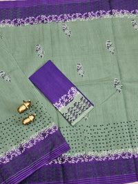 Pure Cotton with Checks Hand Block Prints - Sea Green with Violet