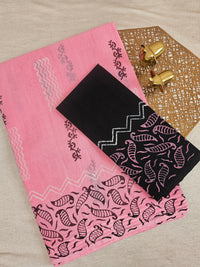 Pure Cotton with Checks Hand Block Prints - Pink with Black