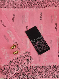 Pure Cotton with Checks Hand Block Prints - Pink with Black