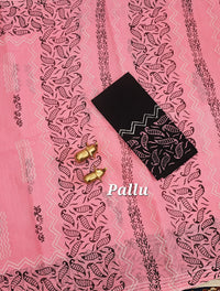 Pure Cotton with Checks Hand Block Prints - Pink with Black