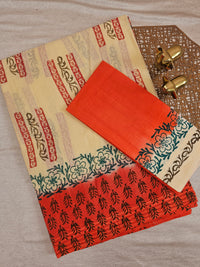 Pure Cotton with Checks Hand Block Prints - Sandal with Orange