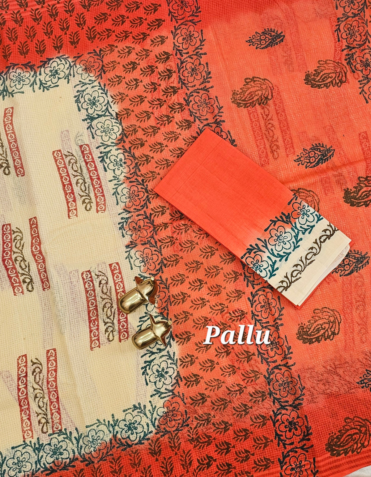 Pure Cotton with Checks Hand Block Prints - Sandal with Orange