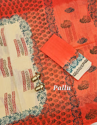 Pure Cotton with Checks Hand Block Prints - Sandal with Orange