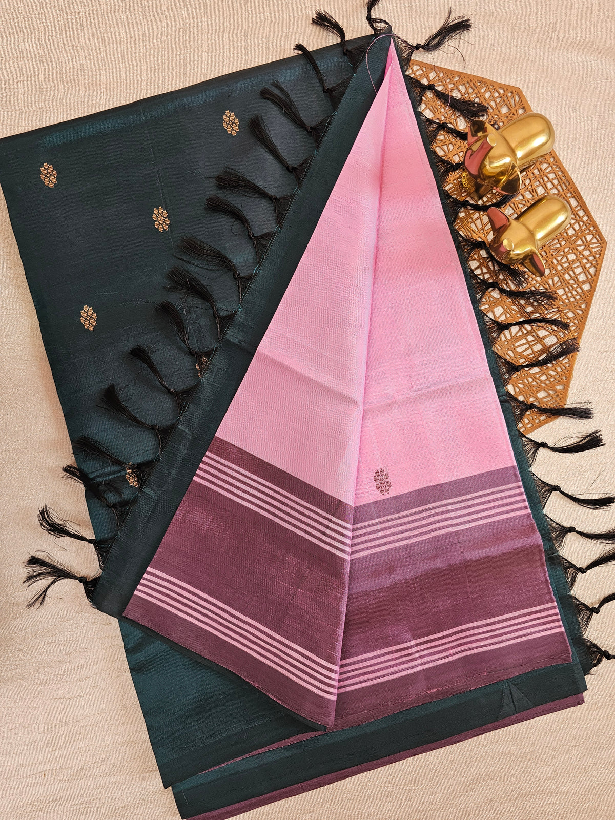 Chinnalampattu Saree - Pink with Dark Green