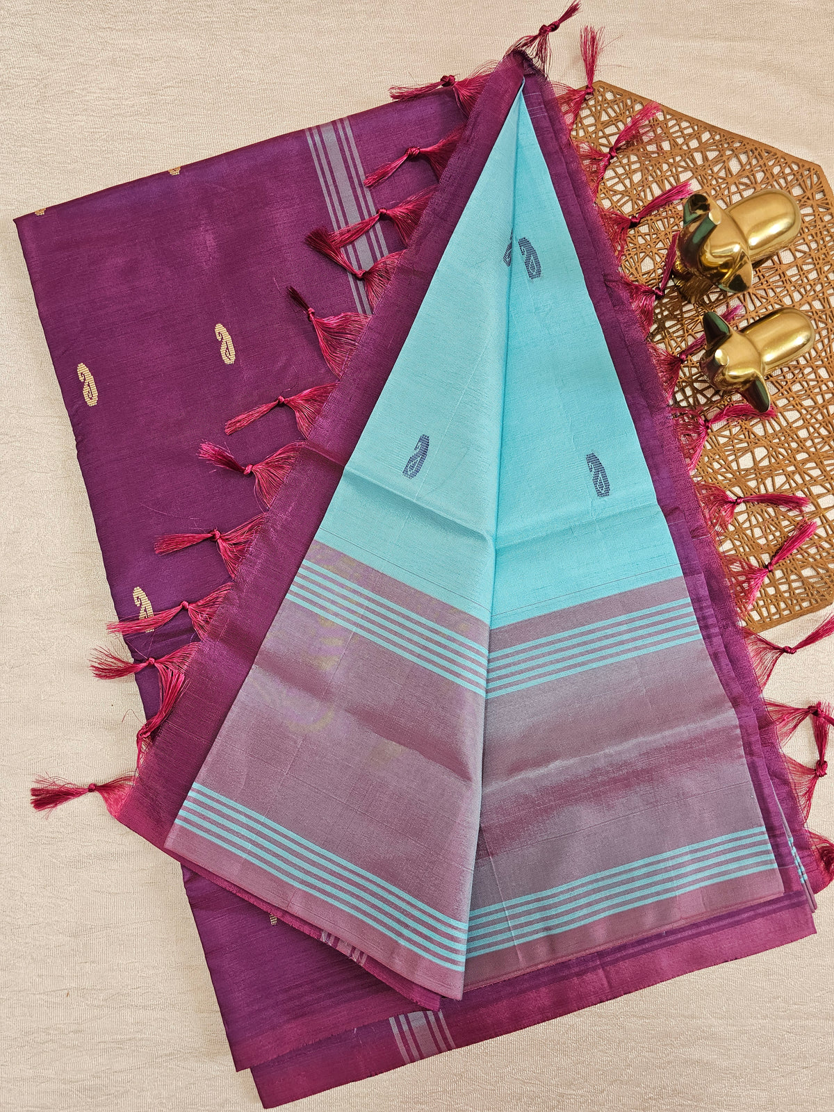 Chinnalampattu Saree - Blue with Magenta Pink