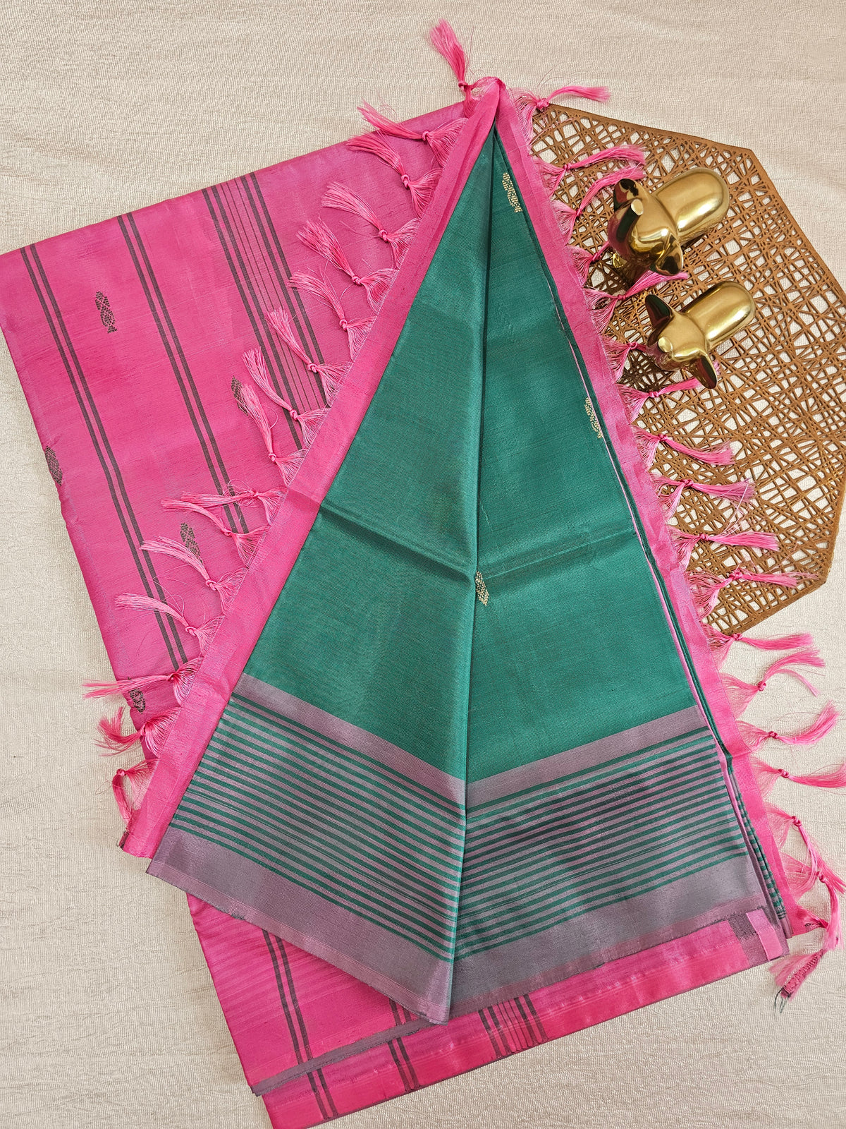 Chinnalampattu Saree - Green with Pink