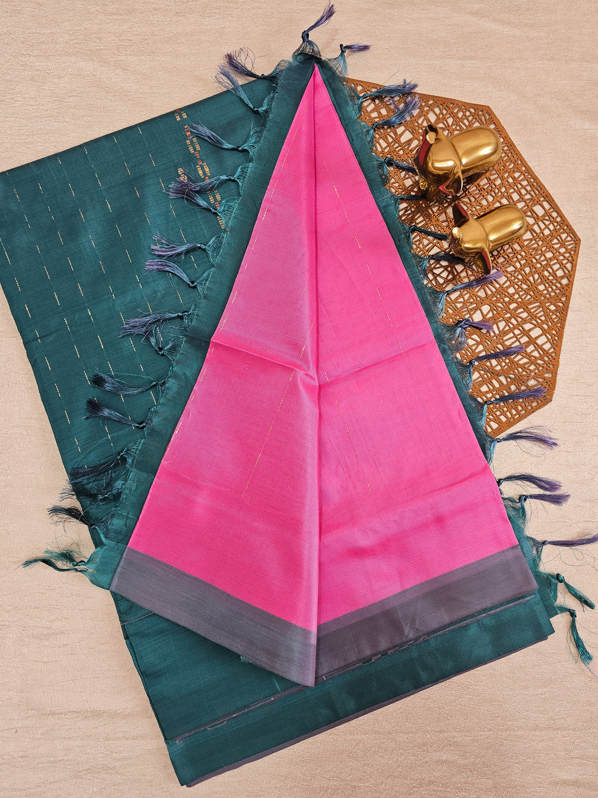 Chinnalampattu Saree - Pink with Peacock Green