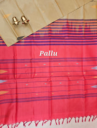 Chinnalampattu Saree - Sandal with Peachish Pink