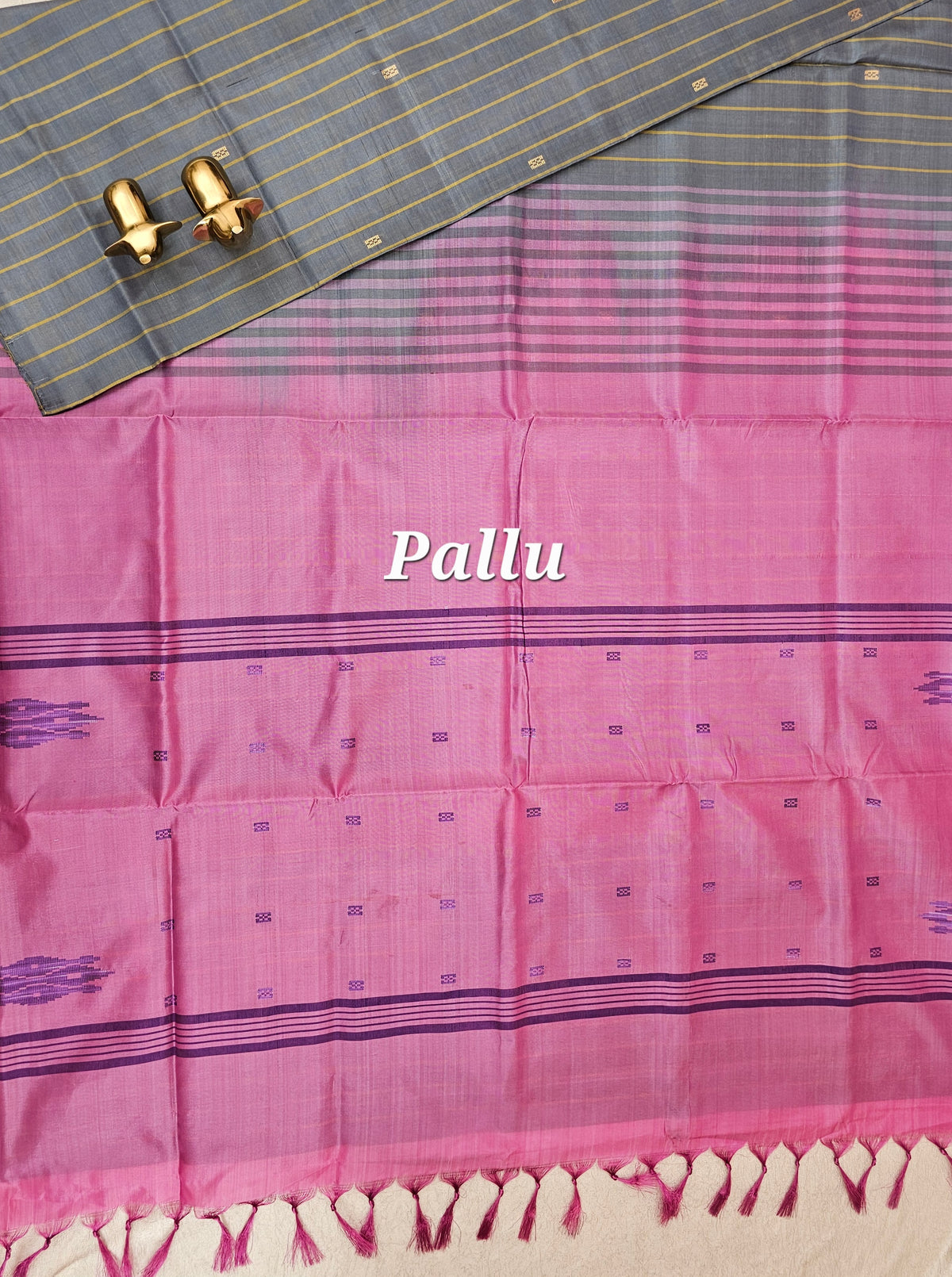 Chinnalampattu Saree - Grey with  Pink
