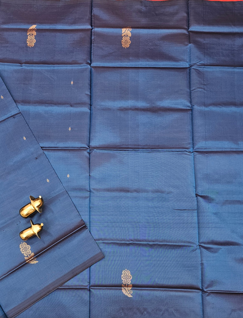 Chinnalampattu Saree - Peacock Blue with Red