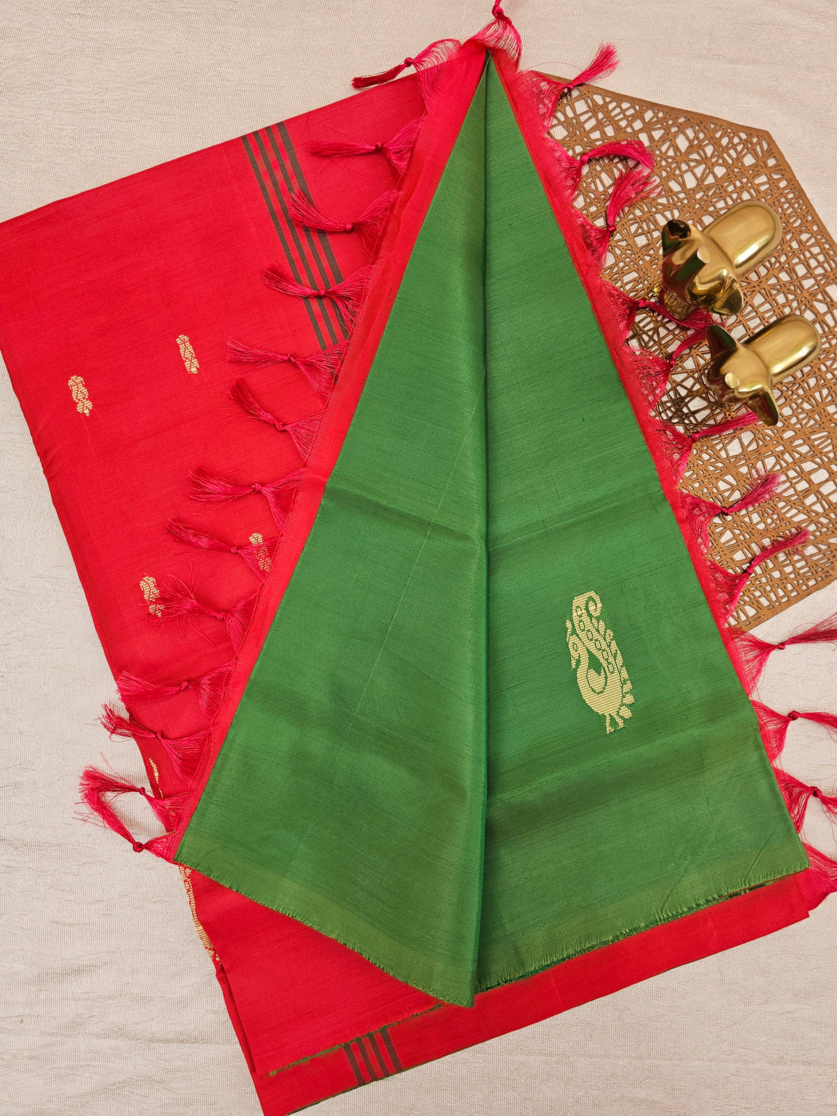 Chinnalampattu Saree - Green with Red