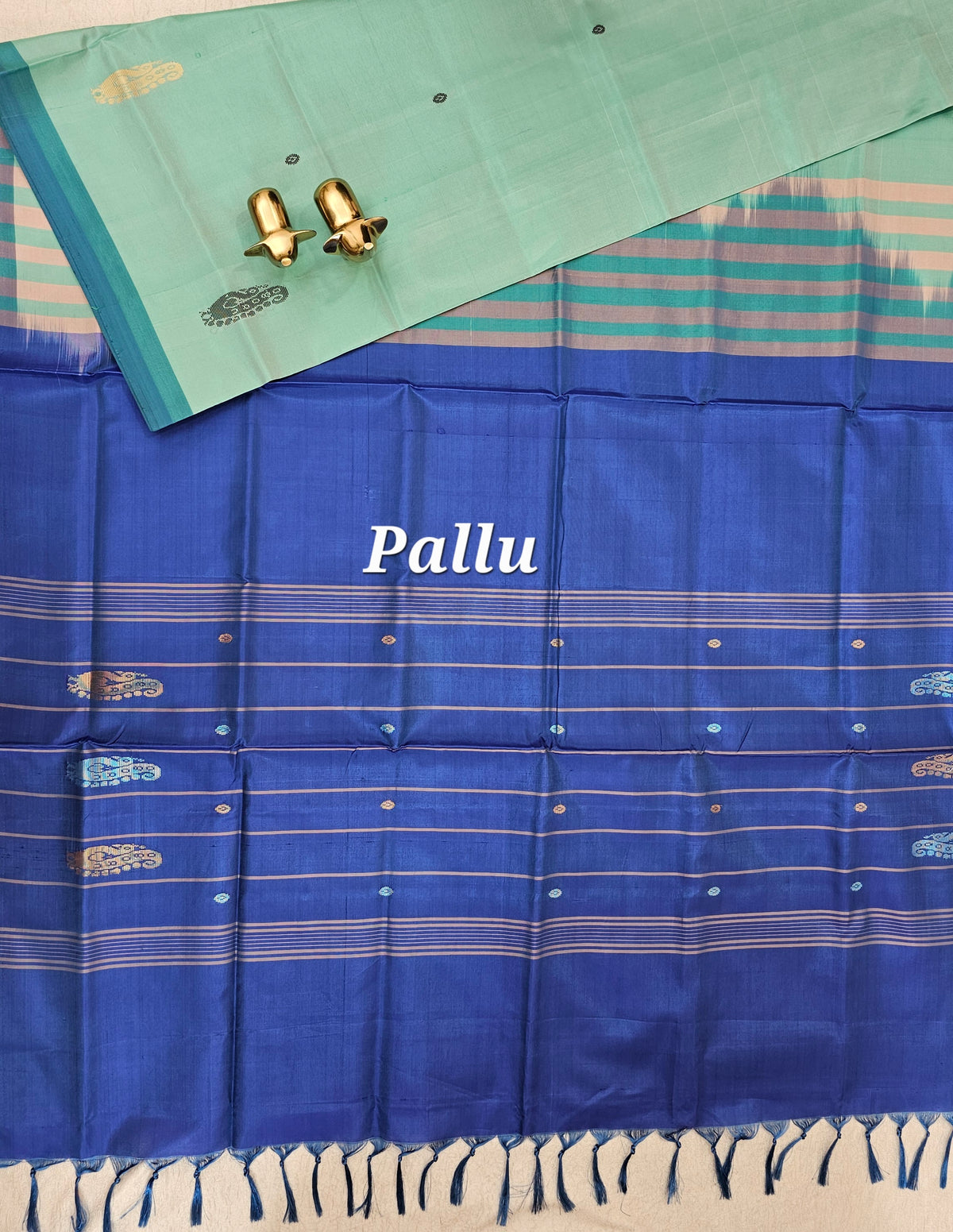 Chinnalampattu Saree - Sea Green with Peacock Blue