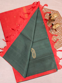 Chinnalampattu Saree - Dark Green with Red