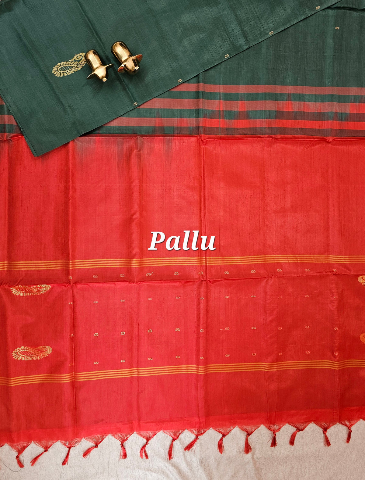 Chinnalampattu Saree - Dark Green with Red
