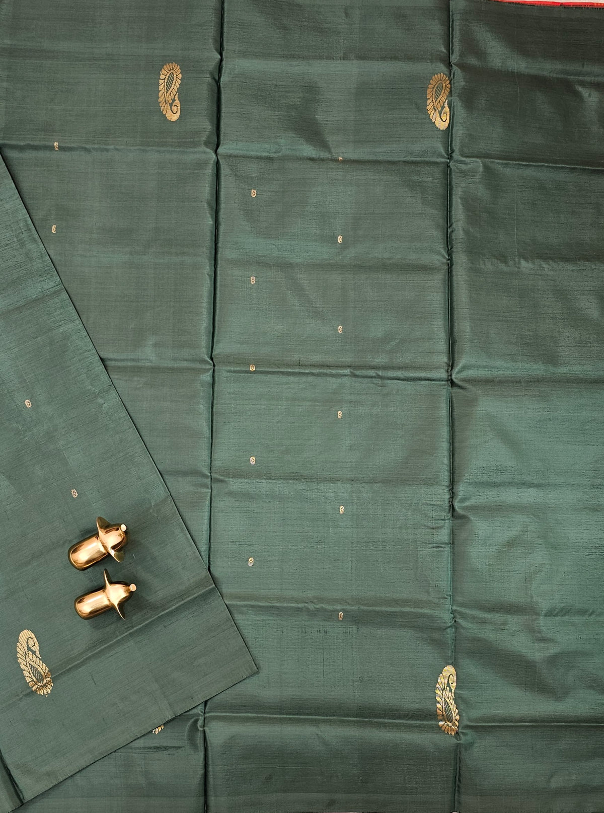 Chinnalampattu Saree - Dark Green with Red