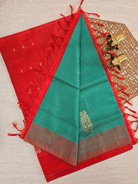 Chinnalampattu Saree - Sea Green with Red