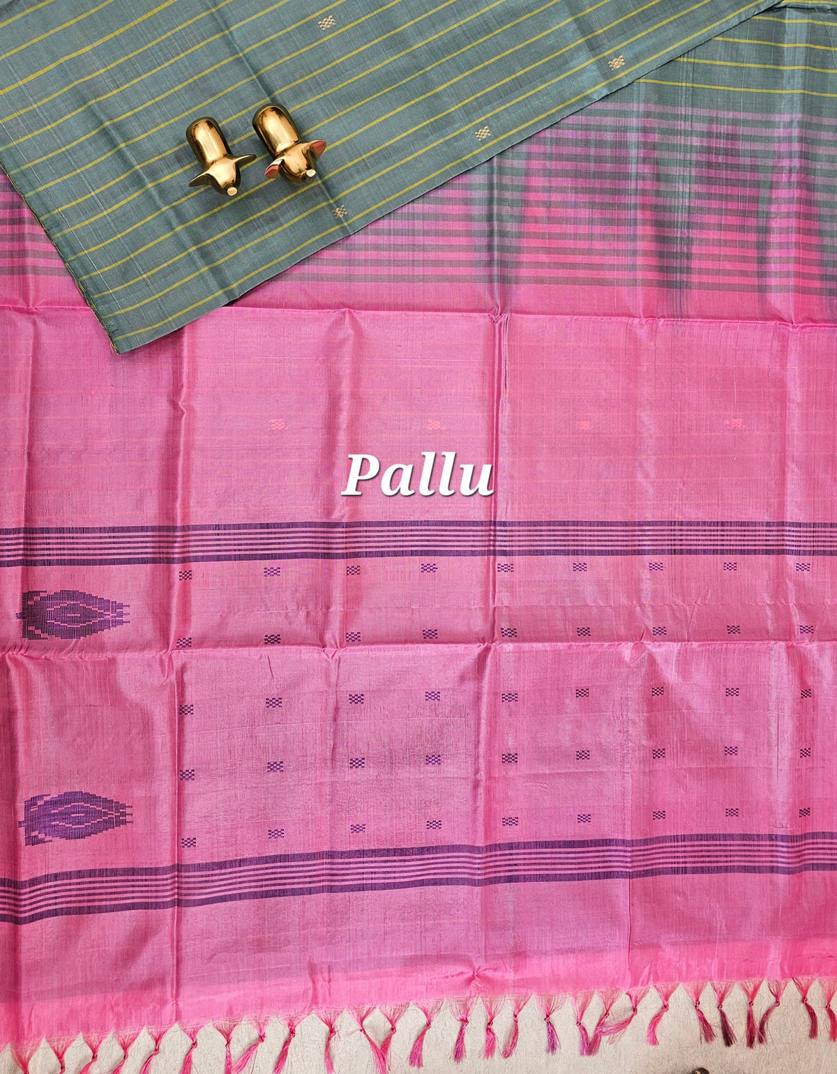 Chinnalampattu Saree - Grey with Pink