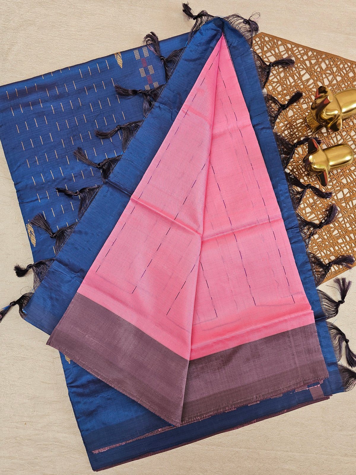 Chinnalampattu Saree - Pink with Peacock Blue