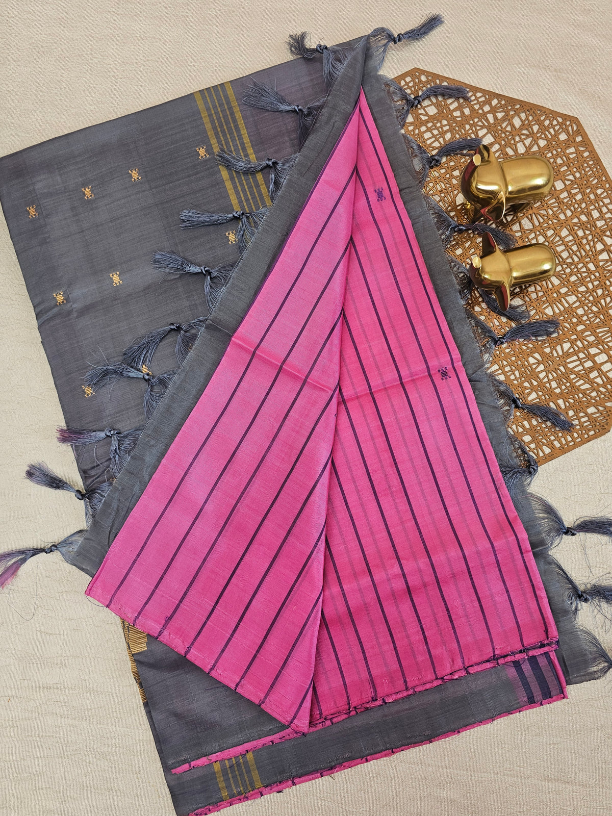 Chinnalampattu Saree - Pink with Grey