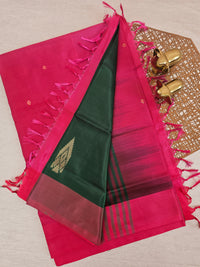 Chinnalampattu Saree - Dark Green with Pink