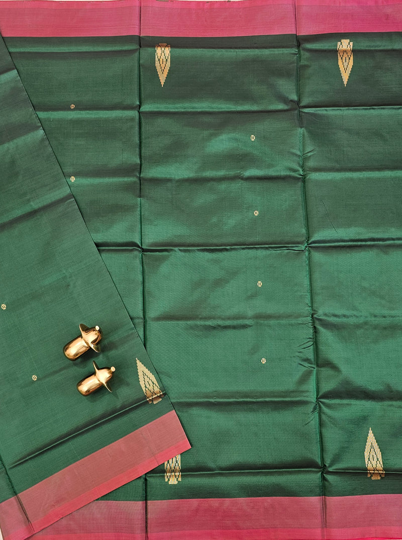 Chinnalampattu Saree - Dark Green with Pink