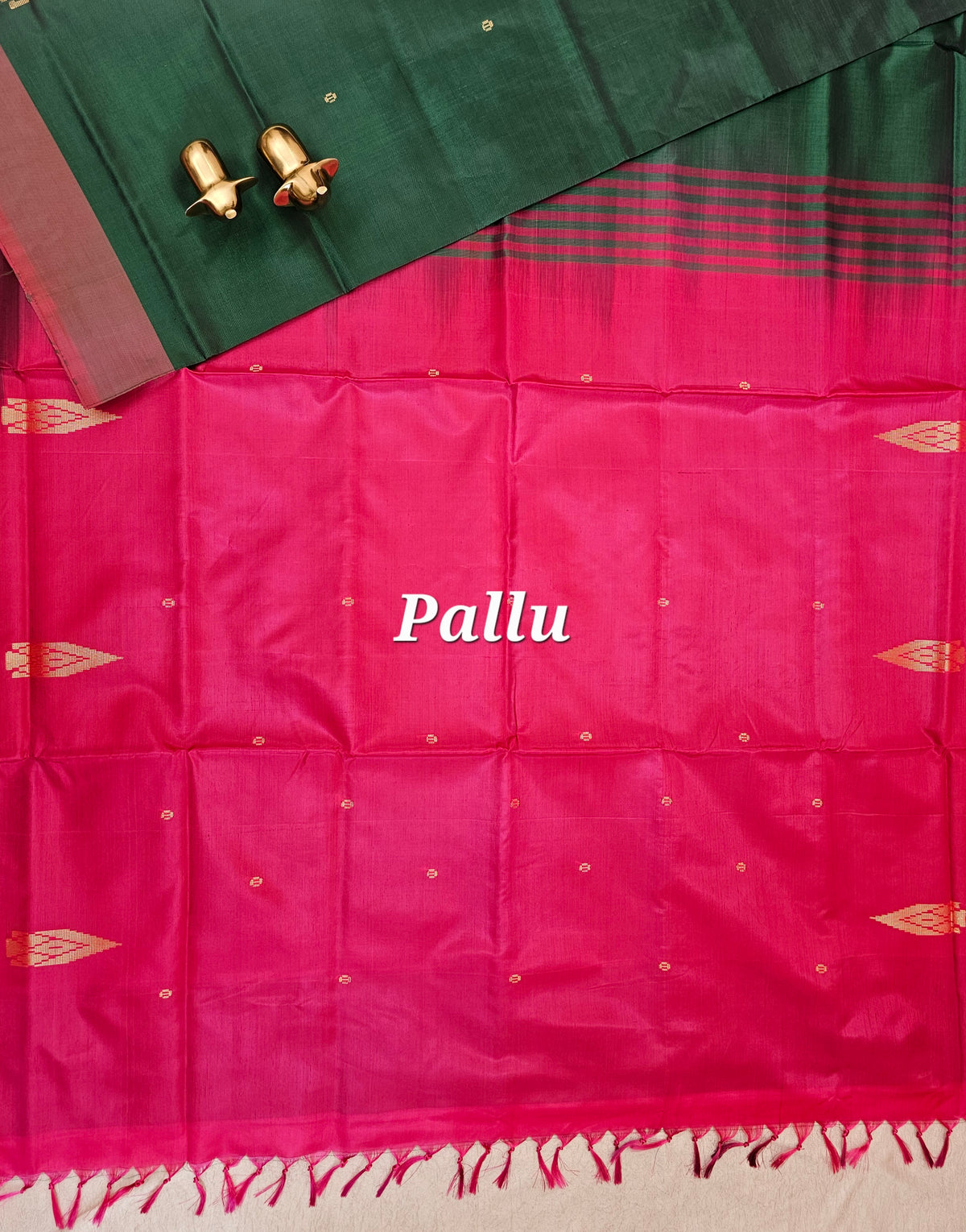 Chinnalampattu Saree - Dark Green with Pink
