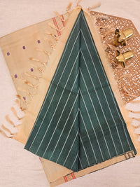 Chinnalampattu Saree - Daek Green with Cream