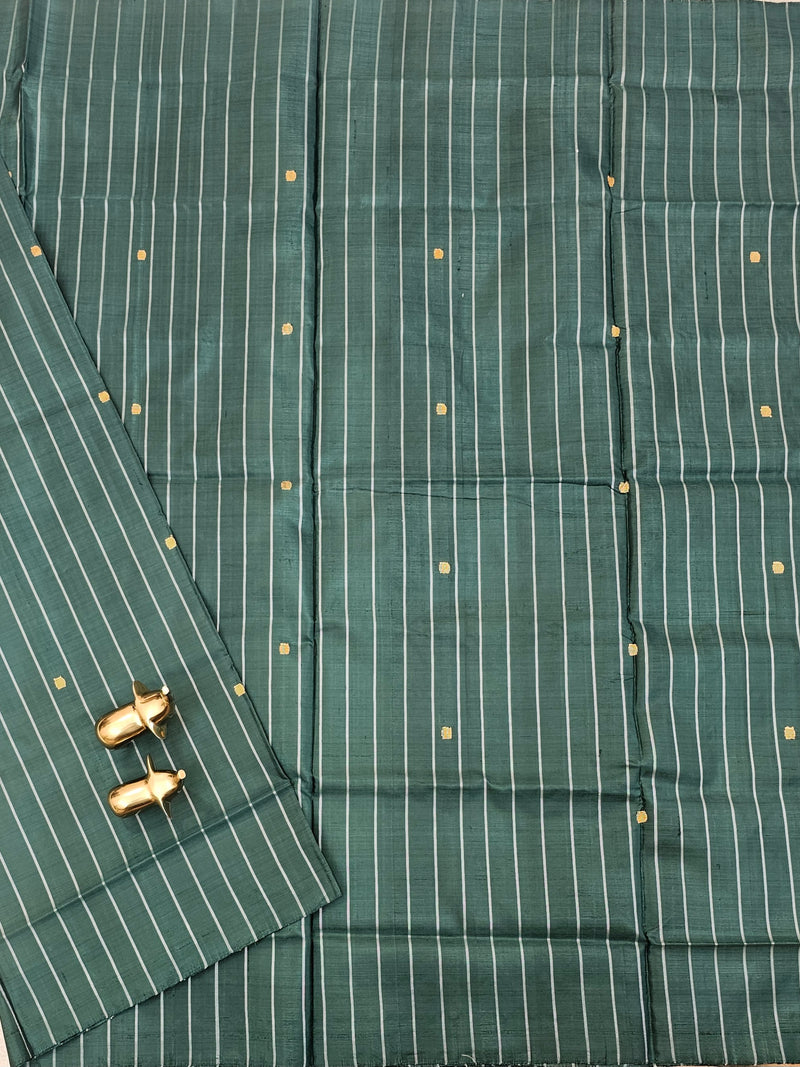 Chinnalampattu Saree - Daek Green with Cream