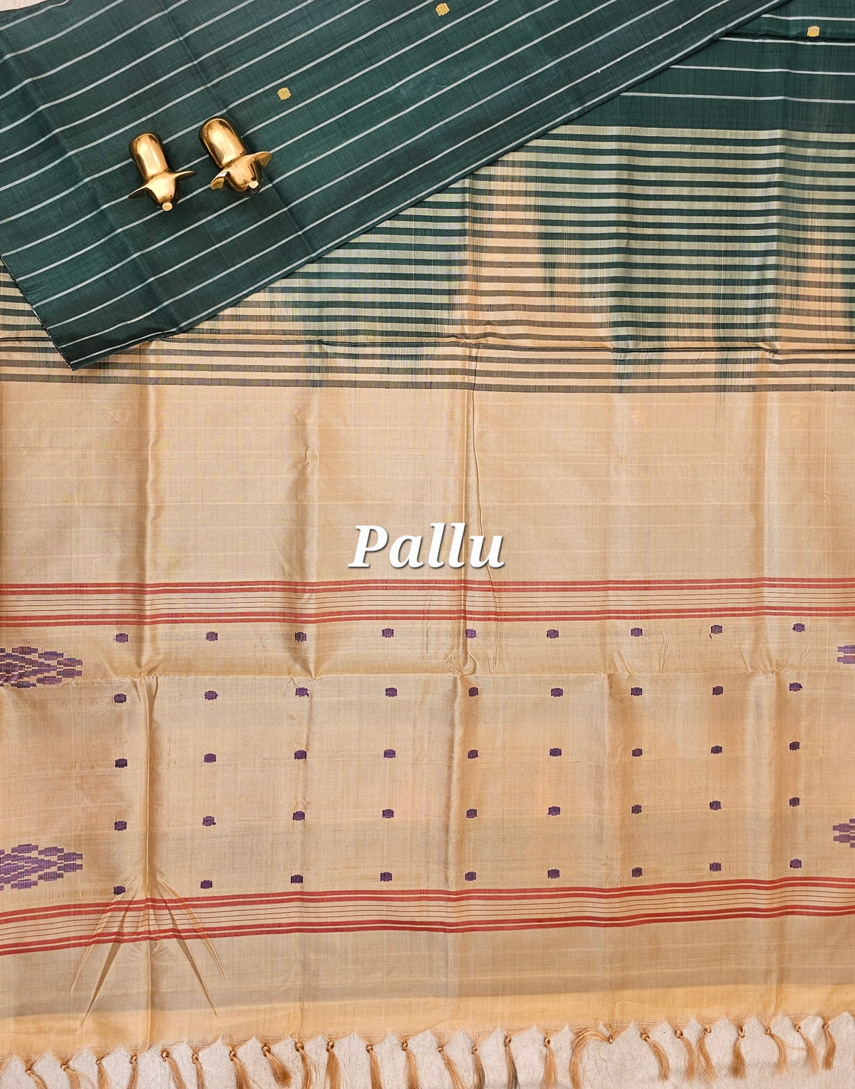 Chinnalampattu Saree - Daek Green with Cream