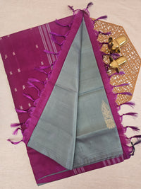 Chinnalampattu Saree - Grey with Magenta Pink