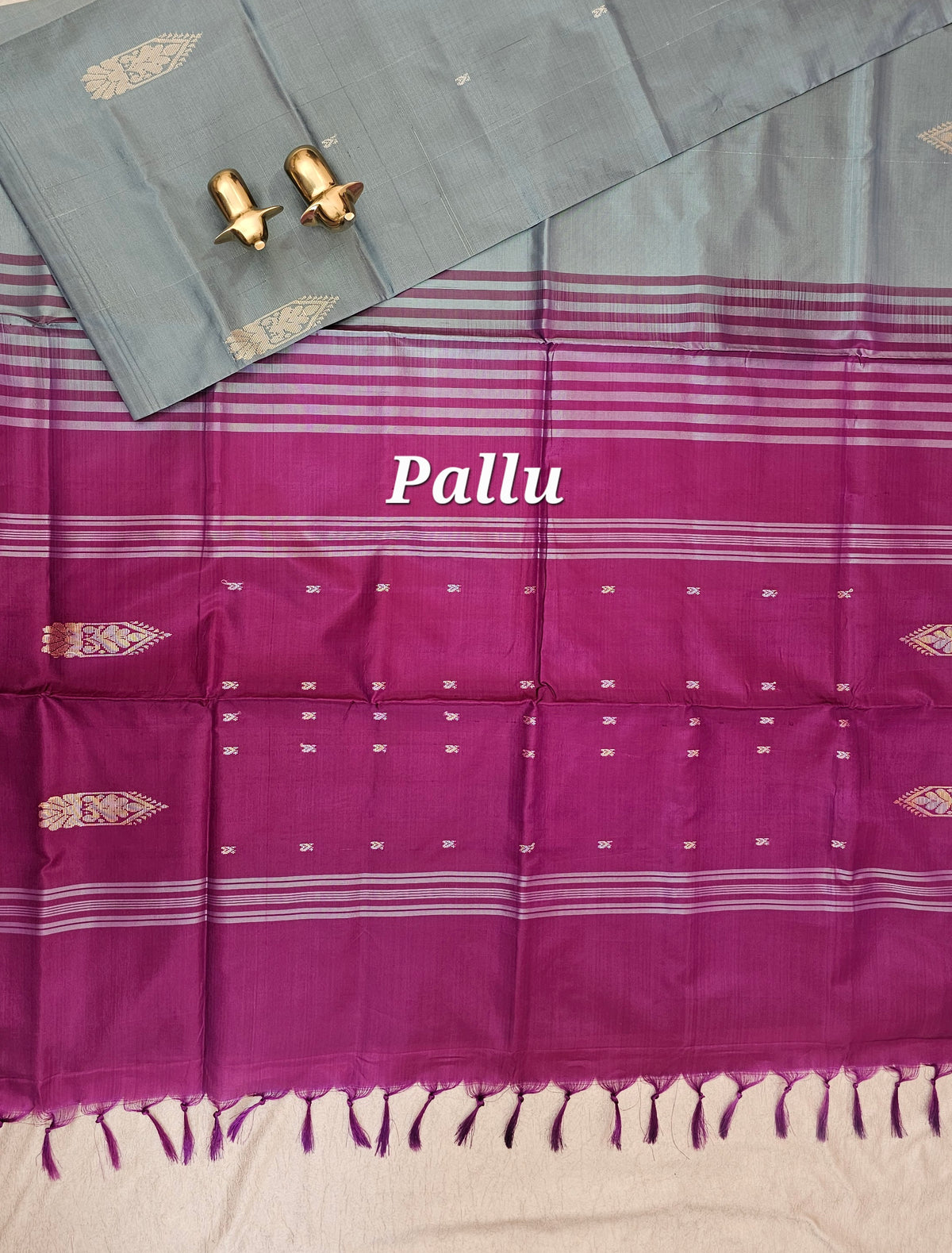 Chinnalampattu Saree - Grey with Magenta Pink