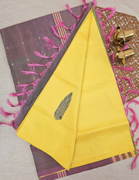 Chinnalampattu Saree - Yellow with Dual Shade Greyish Pink