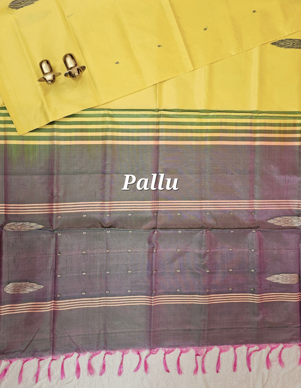 Chinnalampattu Saree - Yellow with Dual Shade Greyish Pink
