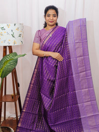Semi Raw Silk Saree - Dark Purple with Lavender