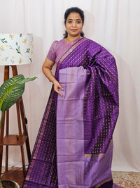 Semi Raw Silk Saree - Dark Purple with Lavender